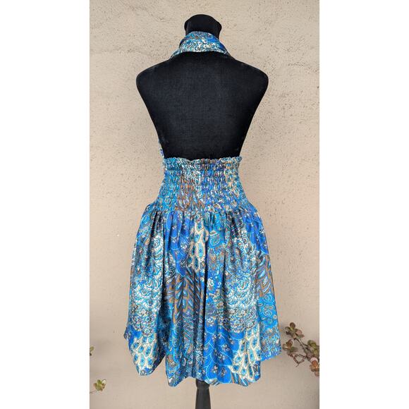 💜Blue Peacock Balloon Hem Dress - Picture 2 of 7